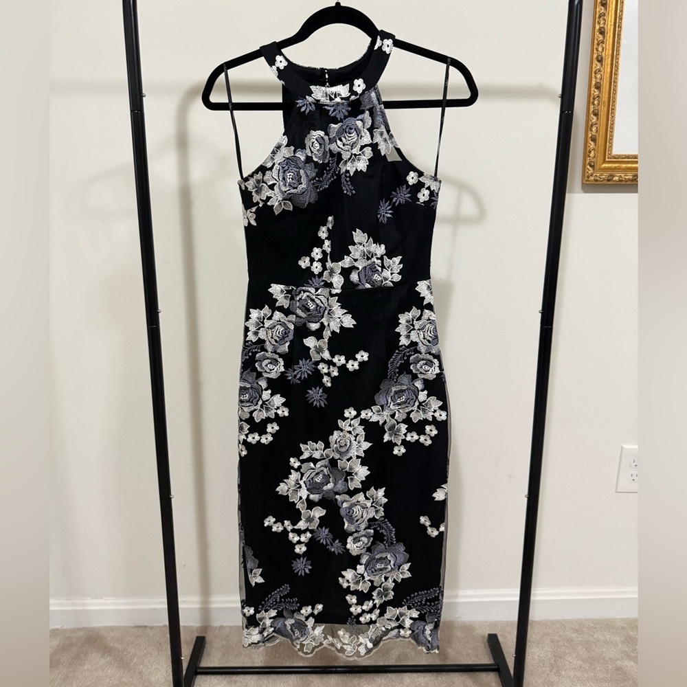 Lulu's Black and White Floral High Neck Dress